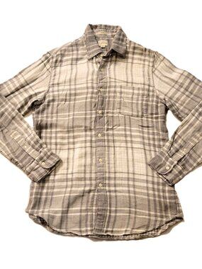 J.Crew Re-Imagined Mens M Slim Fit Brushed Cotton Flannel Shirt Plaid Gray Cream